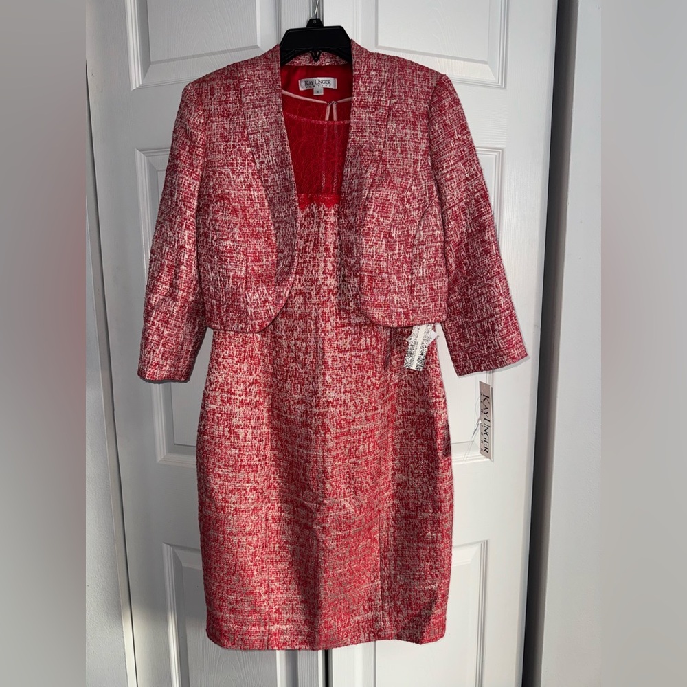 Kay Unger Red Lace and Tweed Ensemble